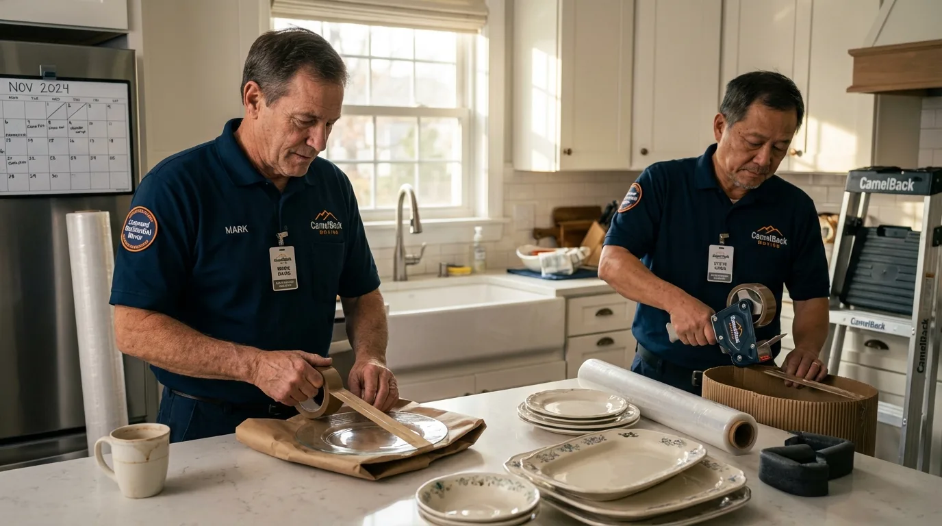 Professional crew packing kitchen dishware in Rossford, OH